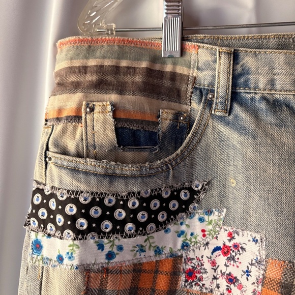 MNML Patchwork Denim Jeans Light Blue Wash Fabric Patches Button Fly Men's 36 - Picture 4 of 16